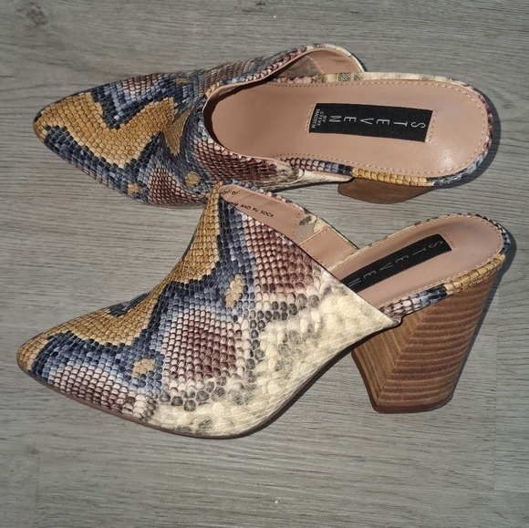 Steven by Steve Madden Nox Snake Python Chunky Block Heeled Mules Size 8 Womens - Picture 7 of 13
